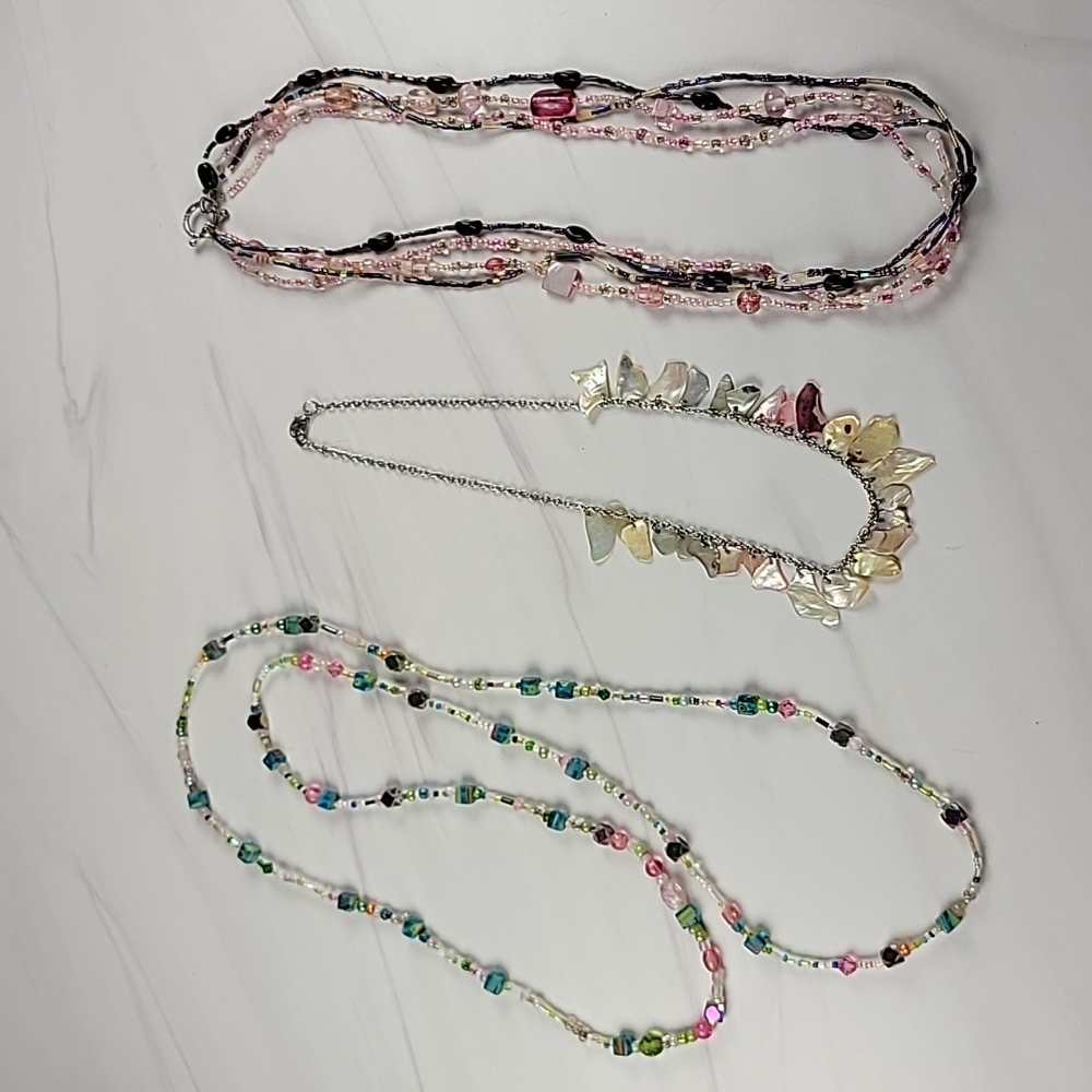 Set of three hand beaded necklaces